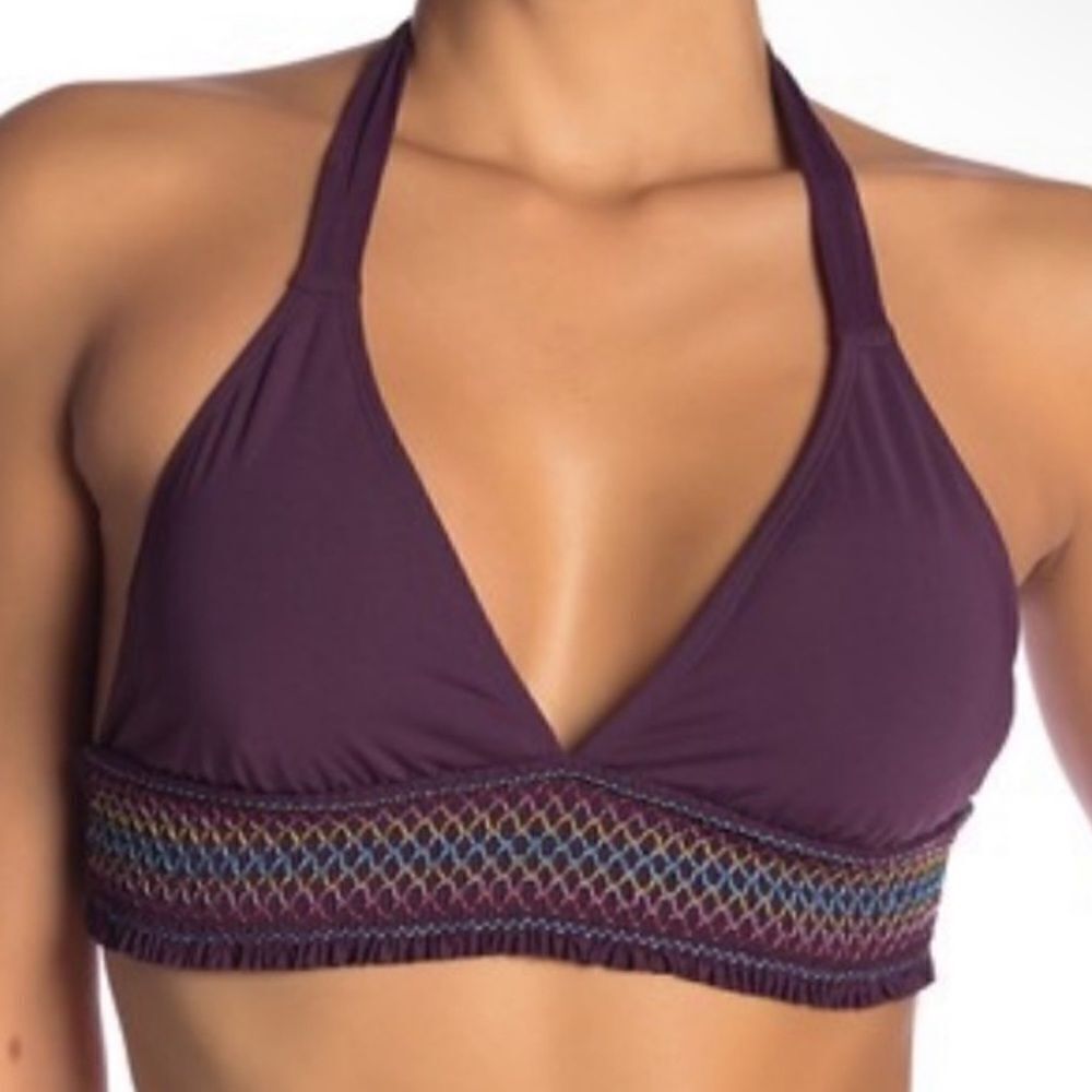 Bleu Rod Beattie NWT Smock it to Ya Halter Embroidered Bikini Top in Aubergine 8